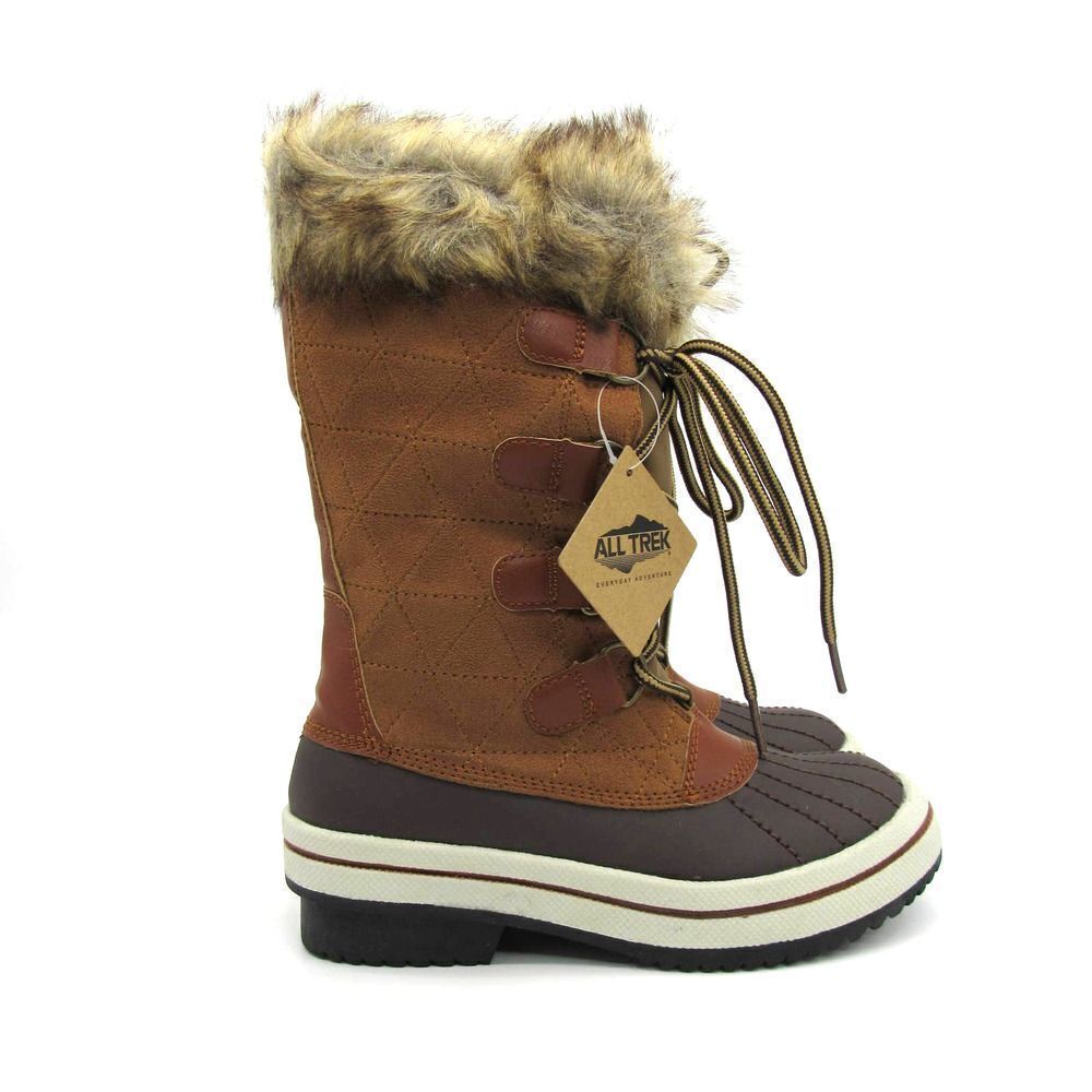 ALL TREK KIDS' UNISEX DUCK SNOW FUR BOOTS IN TAN SZ 13